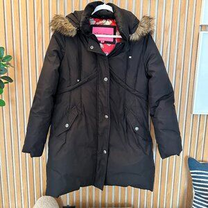 Betsy Johnson Black Faux Fur Hooded Puffer